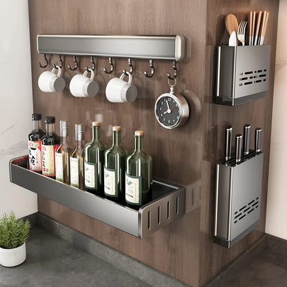 Estante organizador de especias para condimentos de cocina montado en la pared, estante de almacenamiento de cocina, organizadores de estantes de pared, estante con gancho colgante para cocina