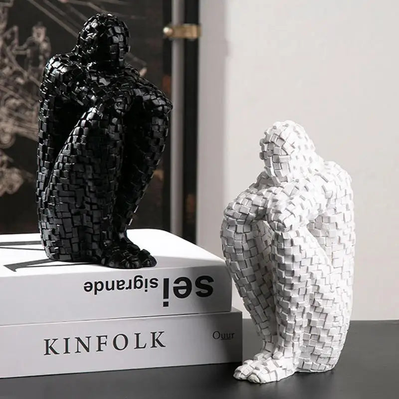 Nordic Thinker Abstract Statue Figure Miniatures Mosaic Resin Sculpture Figurines For Interior Modern Crafts Home Decoration