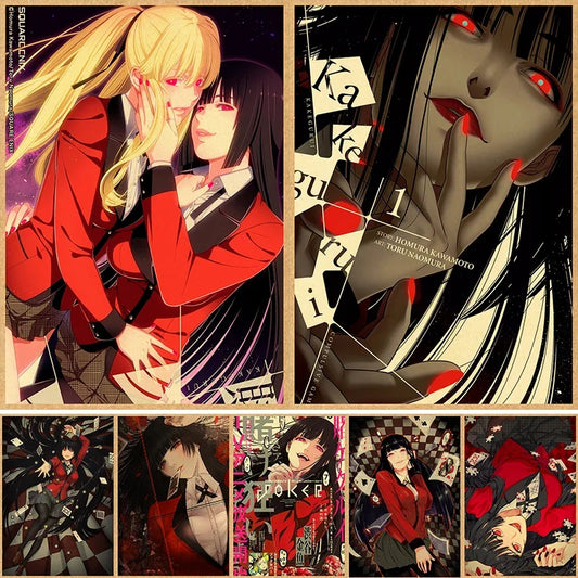 Affiches Kakegurui Anime Kraft Paper Vintage Poster Art Peinture Intérieur Décoration de la Maison Autocollants 4K Impressions de haute qualité