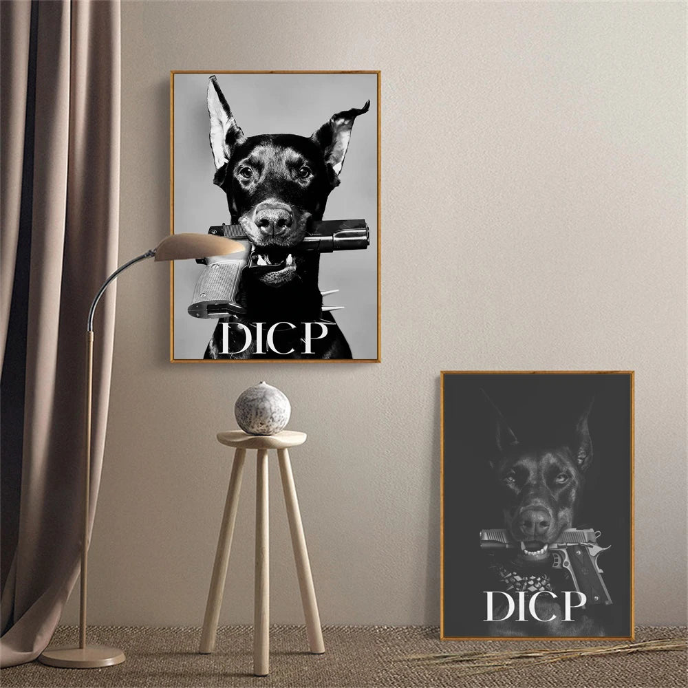 Póster de Doberman de moda de lujo, cuadro sobre lienzo para pared, impresiones, póster artístico de Doberman, decoración para sala de estar y cafeterías