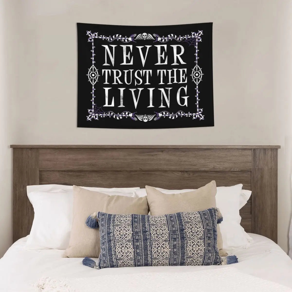 Never Trust The Living Hippie Tapestry for Living Room Bedding Decoration Goth Occult Halloween Witch Quote Tapestries Home