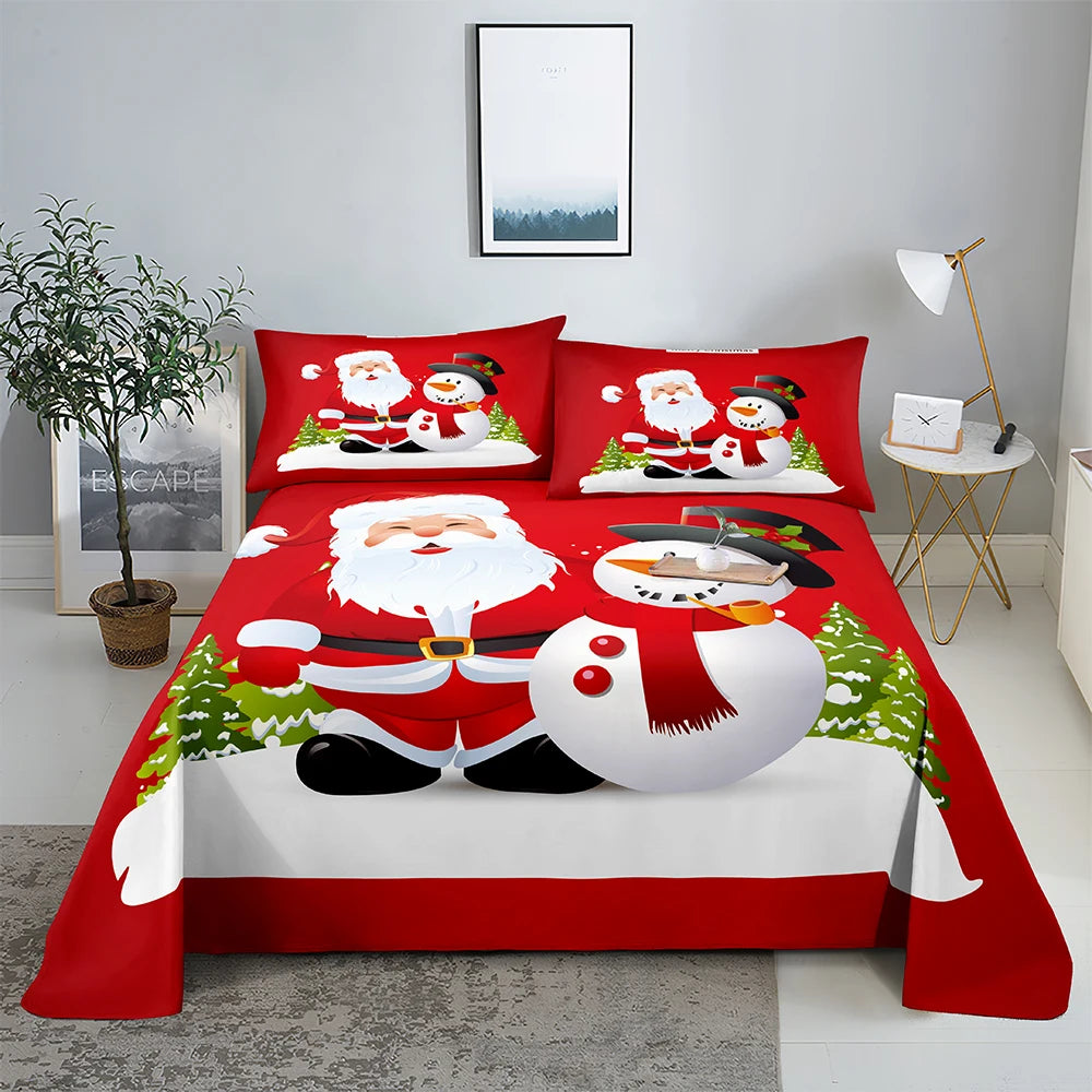 Navidad roja 0,9/1,2/1,5/1,8/2,0 m Impresión Digital sábana plana de poliéster con funda de almohada juego de cama estampado