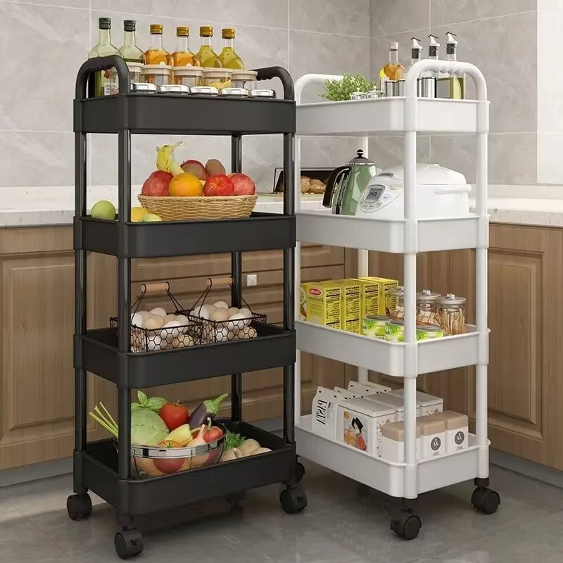 Trolley Organizer Auxiliary Cart With Wheels Kitchen Furniture Cabinet Storage Rack Mobile Plastic Bookshelf Vegetable Basket