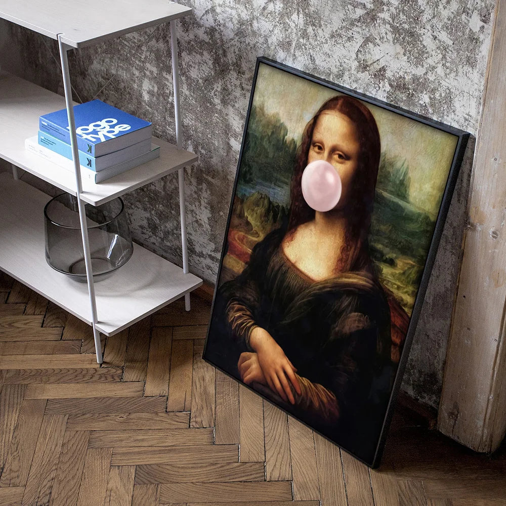 Mona Lisa Funny 80s Retro Character Series Abstract Art Home Wall Decor Pictures For Living Room Canvas Painting Print Posters