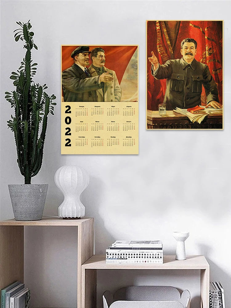 USSR CCCP Russian Stalin Portrait Soviet Retro Posters Art Painting Kraft Paper Prints Wall Sticker Room Bar Cafe Decoration