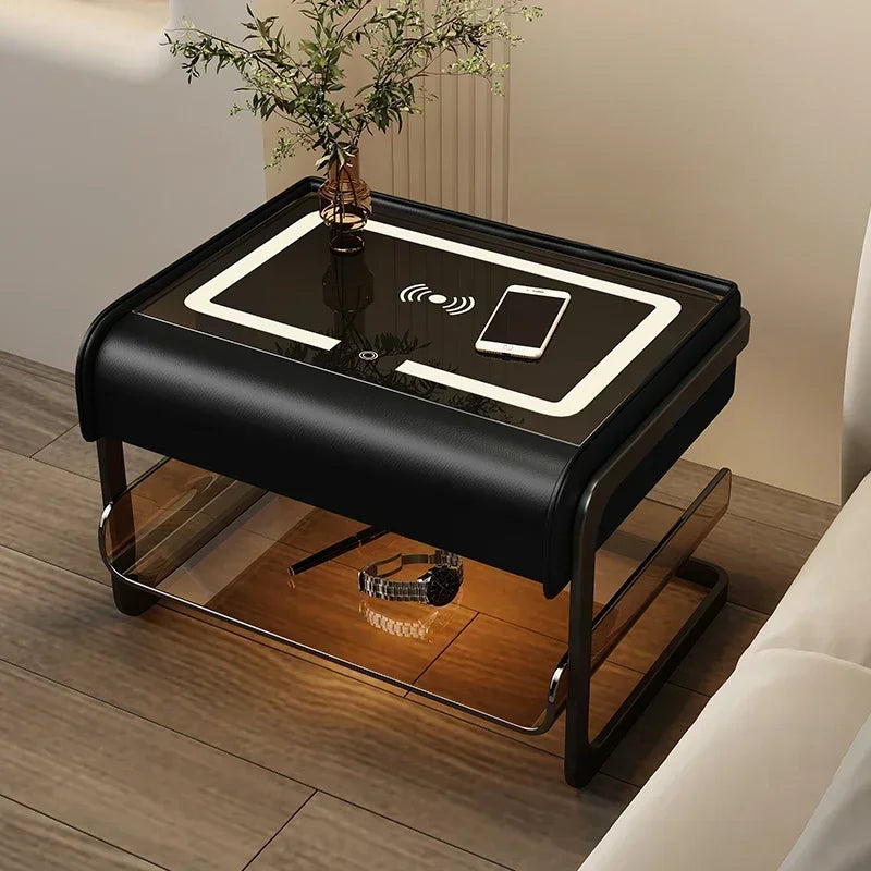 Smart Bedside Table Modern Simple Bedroom Luxury Nightstands Multifunctional Acrylic Wireless Charging Home  Furniture WKNS