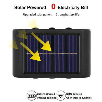 Applique solaire d'extérieur étanche, éclairage lumineux haut et bas