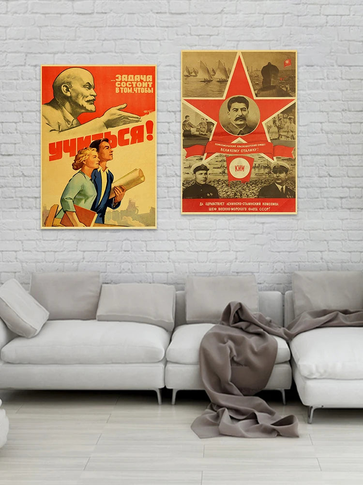 Pósteres Retro soviéticos con retrato de Stalin CCCP de la URSS, pintura artística, impresiones de papel Kraft, pegatina de pared, decoración para habitación, Bar y cafetería