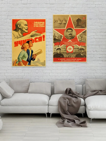 USSR CCCP Russian Stalin Portrait Soviet Retro Posters Art Painting Kraft Paper Prints Wall Sticker Room Bar Cafe Decoration