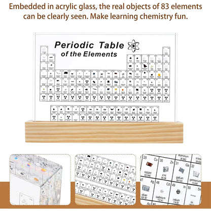 Tableau périodique avec éléments réels intégrés Tableau périodique Mendeleïev transparent Outils pédagogiques Ornements d'étude pour enfants Affichage de bureau