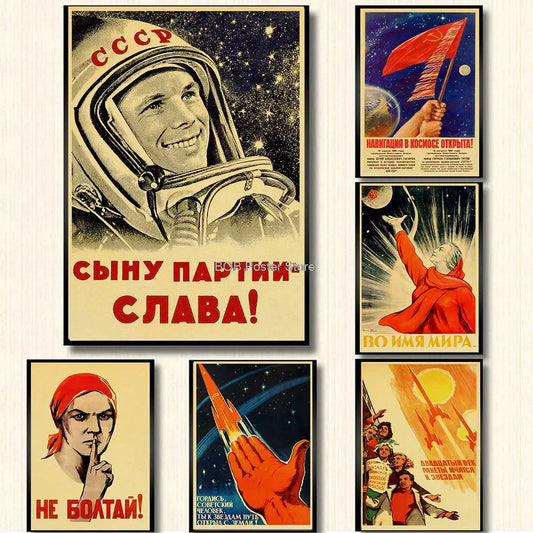 Pósteres Vintage rusos de la carrera espacial Retro CCCP URSS, pintura de héroe, póster de pared, arte moderno, decoración de la habitación del hogar