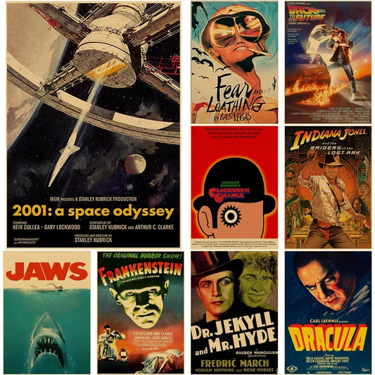 Affiches de films anciens Film classique Jaws Rétro Kraft Papier Vintage Chambre Maison Bar Café Décor Cadeau Impression Art Esthétique Peintures Murales