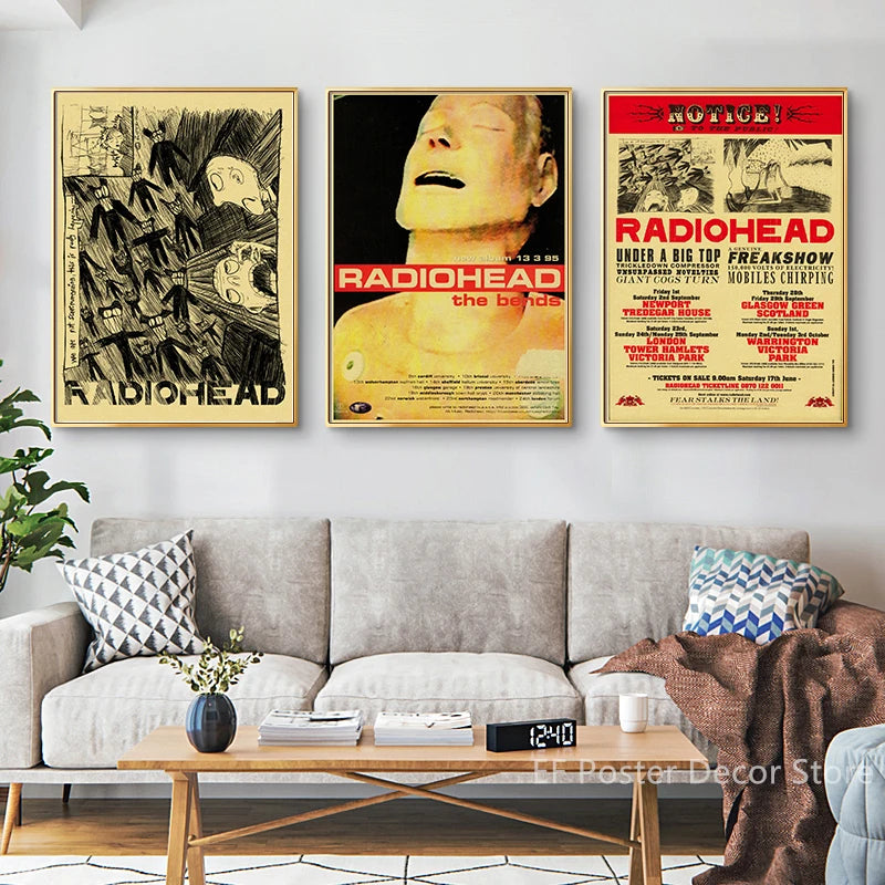 Póster Artístico musical de Radiohead de banda de Rock, impresiones Retro, carteles de álbum, decoración Vintage para el hogar, habitación, Bar, cafetería, imagen estética, pintura de pared