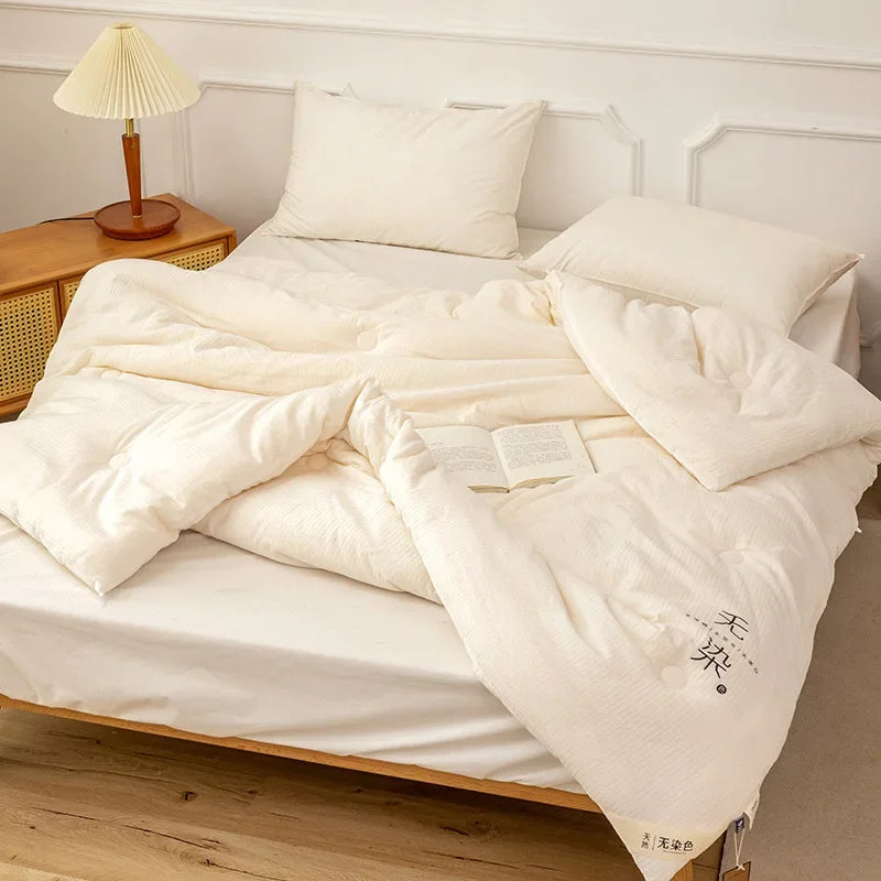 Knitted Cotton Comforter Soybean Fiber Quilt Warm White Four Seasons Single Double Duvet Soft Twin Queen King Bedding