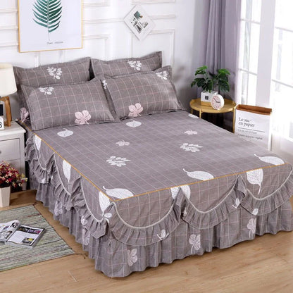 Princess 1-Piece RUFFLES Bedspread Dress Set - King/Queen Size Bed Sheets with Non-Slip Cover (1.5M/1.8M/2M) - Soft Home Bedding