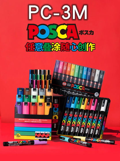 Uni Marker Pen, PC-3M Acrylic posca marcadores permanent marker graffiti paint pen For Rock Metal Leather Ceramic Glass Plastic