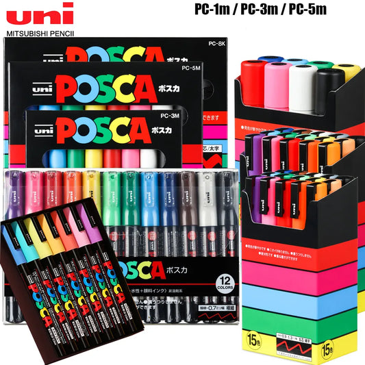 UNI POSCA – ensemble de stylos marqueurs, Plumones Rotuladores acryliques PC-1M,3M,5M,8K,17K,7/8/15 couleurs, stylo pour affiche POP/Graffiti, Art publicitaire