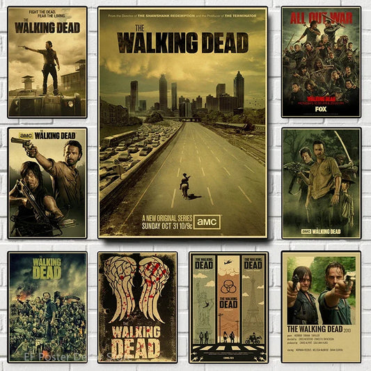 Póster de The Walking Dead de Rick Grimes/Daryl Dixon, carteles impresos, programa de televisión de terror, decoración artística de pared Vintage para el hogar y la habitación, pintura Retro