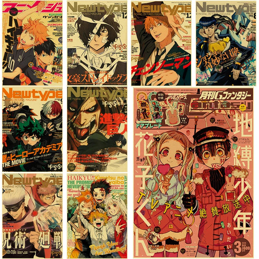 Hot Anime Posters Manga JoJo/Toilet-Bound Hanako Kun/haikyuu Kraft Paper Prints Vintage Home Room Cafe Art Wall Decor Paintings