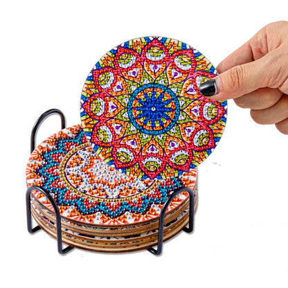 RUOPOTY 6 pièce/ensembles sous-verres de peinture diamant avec support sous-verres Mandala bricolage artisanat d'art diamant pour adultes Kits de diamant