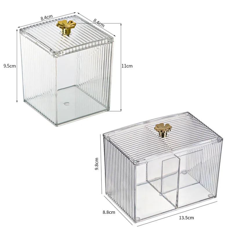 Caja de almacenaje de bastoncillos de algodón acrílico transparente, organizador de almacenamiento de cosméticos a prueba de polvo para escritorio, eliminación de maquillaje, lápiz labial de algodón