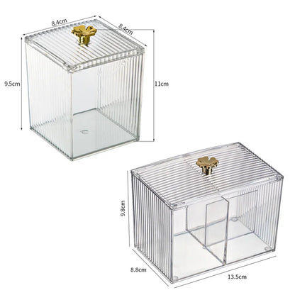 Caja de almacenaje de bastoncillos de algodón acrílico transparente, organizador de almacenamiento de cosméticos a prueba de polvo para escritorio, eliminación de maquillaje, lápiz labial de algodón