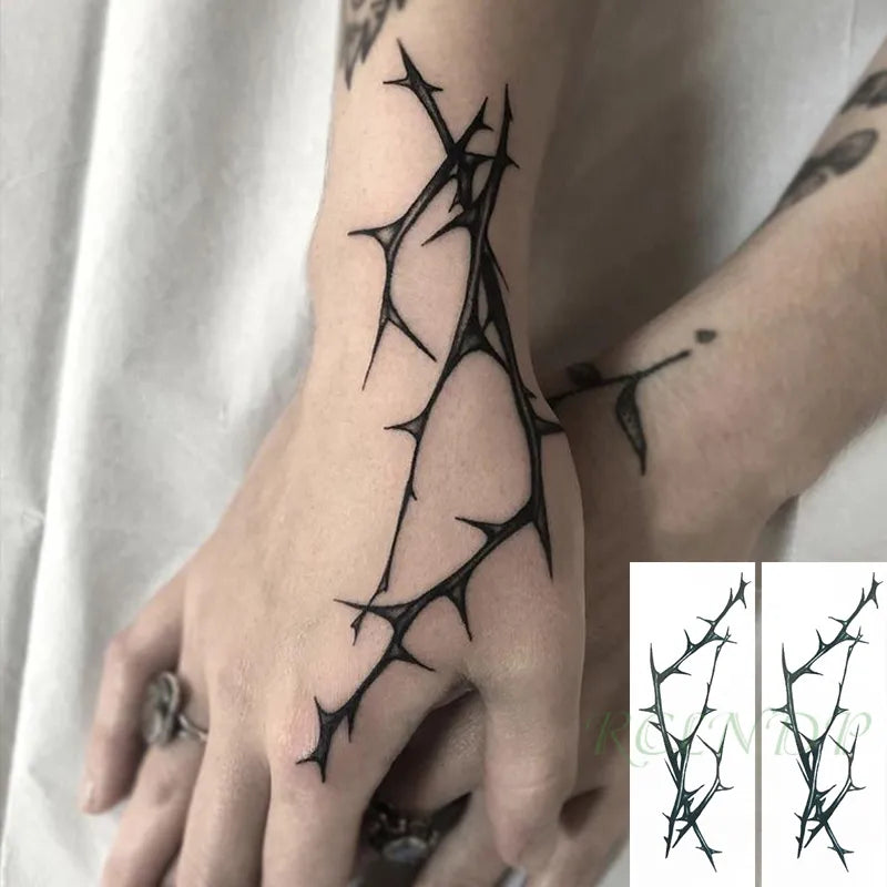 Tatuaje temporal a prueba de agua pegatina diseño de rama de árbol negro tatuaje falso Flash tatuaje mano para brazo arte corporal para mujeres y hombres