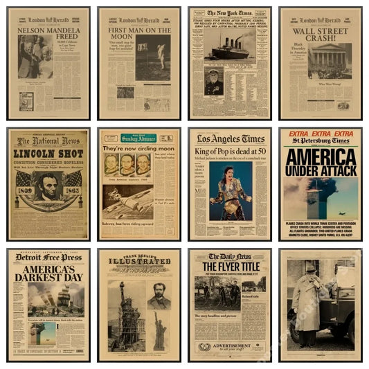 Póster retro del periódico New York Times, póster de noticias diarias, póster vintage de la serie Kraft Old Newspaper