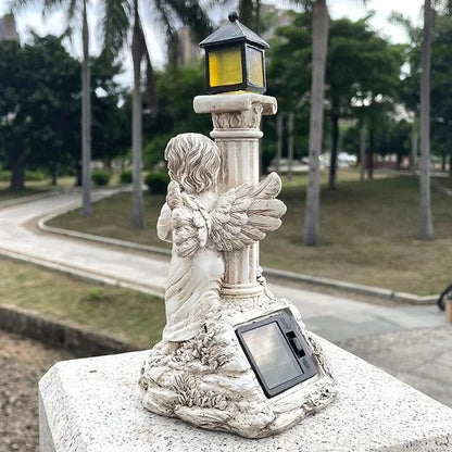 Nueva lámpara Solar, columna romana europea, escultura de Ángel, jardín al aire libre, patio, decoración del hogar, artesanías de resina