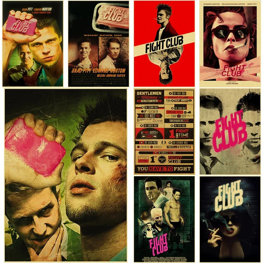 Carteles de películas retro, impresiones en papel Kraft de Fight Club, póster de reglas, decoración de pared para el hogar, la habitación, la cafetería, el bar, pintura estética