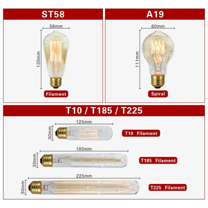 Ampoule rétro Edison E27 220V 40W, A60 ST58 ST64 T10 T45 T185 G80 G95, Ampoule Vintage à Filament, lampe spirale à incandescence