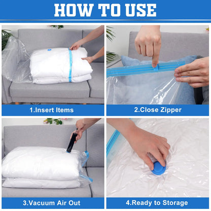 Vacuum Storage Bags Space Saver 80% More Compression Organizer Vacuum Sealer Bags with Travel Hand Pump for Blankets Clothes