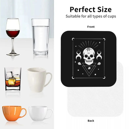 Crâne et symboles de sorcellerie-dessous de verre Goth tapis à café ensemble de 4 sets de table tasse vaisselle décoration et accessoires tampons pour la maison