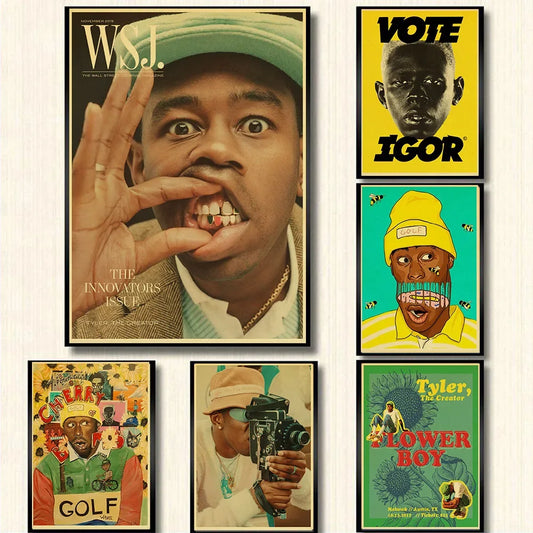 Tyler The Creator Hip Hop Rapper Star Retro Posters Wall Art Painting Vintage Kraft Paper Prints Home /Room/ Bar Decor