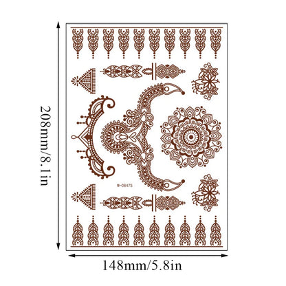 Tatuaje de Henna, pegatinas de Mehndi marrones para tatuajes temporales de mano, tatuaje artístico corporal resistente al agua para mujeres, Tatuaje falso, diseño de Hena