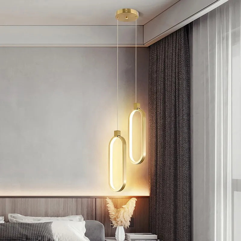 Lámpara colgante LED minimalista moderna para dormitorio, restaurante, sala de estar, lámpara colgante dorada y negra, Lustre decorativo