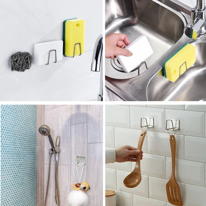 Kitchen Sponges Holder Stainless Steel Sink Shelf Adhesive Holders Drain Drying Rack Wall Hooks Accessories Storage Organizer