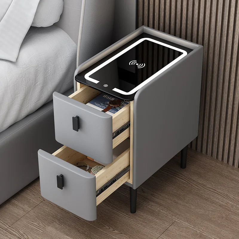 Table de chevet intelligente en bois massif, de Style nordique, pour chambre à coucher, avec chargement sans fil, armoire de rangement USB et Bluetooth