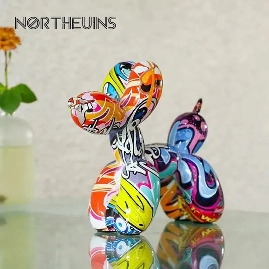 Figurines de chien en ballon Graffiti en résine, pour intérieur de la maison, décoration de bureau, peinture, animaux d'art colorés, Statue, artisanat, article de décoration