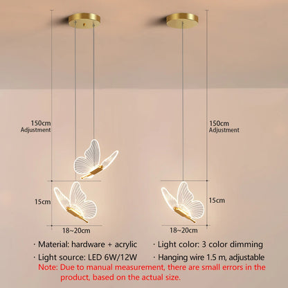 Butterfly Led Pendant Lights Nordic Golden Bedside Chandelier Lighting For Living Room Bedroom Bedside Lamps Indoor Lighting