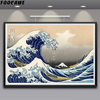 Póster de Katsushika Hokusai con volante grande Kanagawa, lienzo impreso Vintage, pinturas para pared de salón, arte, obra de arte, decoración japonesa