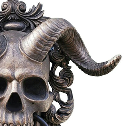 Resin Punk Satan Skull Sheep Head Ring Statues Wall Hanging Decoration Home Door knocker Interior Object Accessories