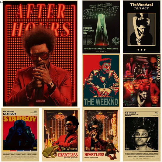 Póster retro del rapero The Weeknd, impresiones en papel Kraft para después del trabajo, bricolaje, decoración vintage para el hogar, bar, cafetería, arte estético, pintura de pared