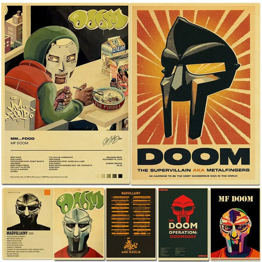 Póster retro de MF Doom Madlib, pintura de álbum de música hip hop y rap, imagen de estrella, arte de pared para sala de estar, decoración del hogar