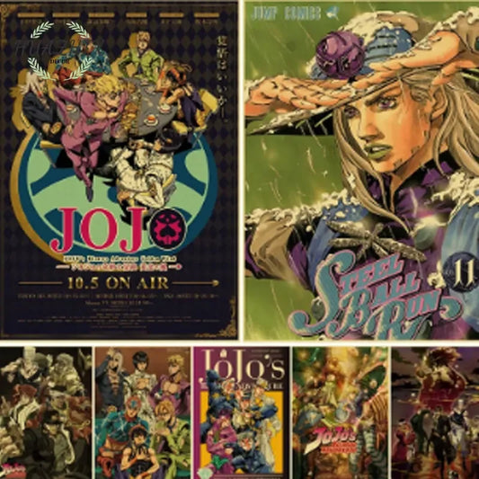 Papier Kraft rétro JoJo's Bizarre Adventure Imprime des affiches Anime Vintage pour la maison Chambre Bar Café Art Décoration murale Peinture esthétique