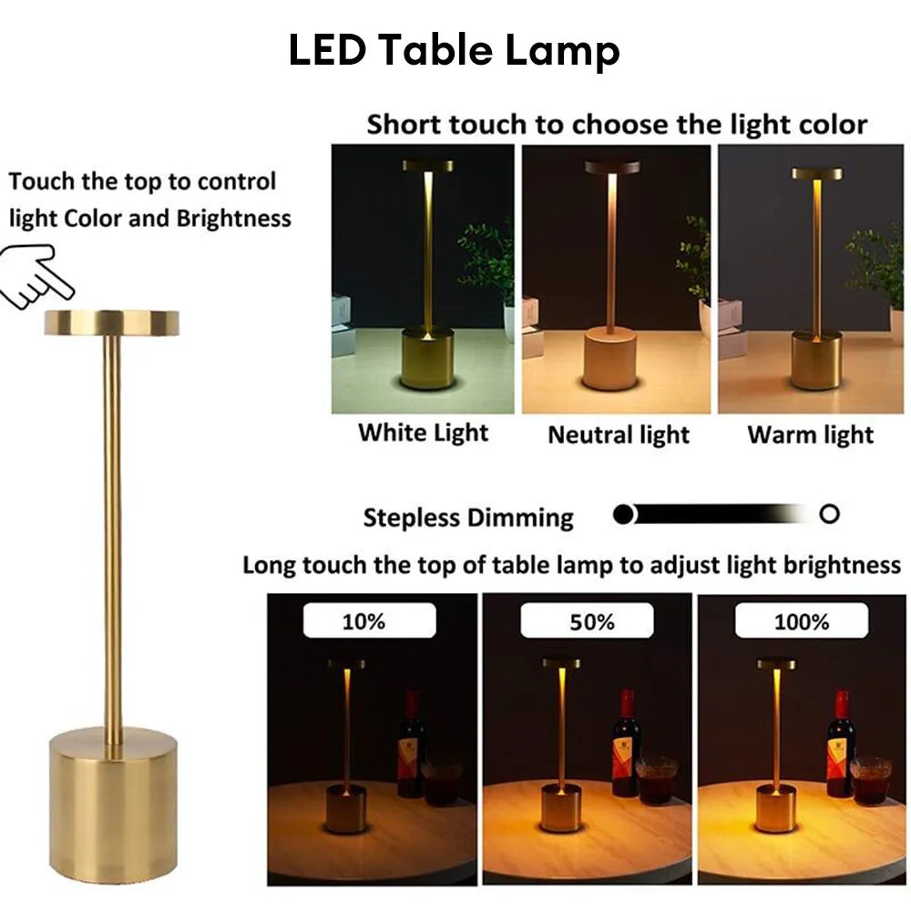 Lámpara de mesa Retro inalámbrica, recargable por USB, luz nocturna inalámbrica, atenuación continua, lámpara de mesa, lámpara de noche, decoración de Bar de Hotel