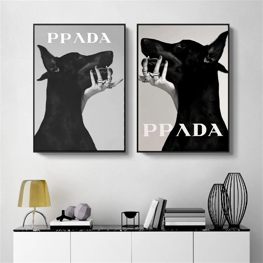 Póster de Doberman de moda de lujo, cuadro sobre lienzo para pared, impresiones, póster artístico de Doberman, decoración para sala de estar y cafeterías