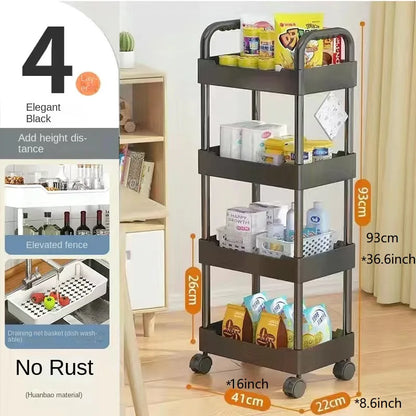 Trolley Organizer Auxiliary Cart With Wheels Kitchen Furniture Cabinet Storage Rack Mobile Plastic Bookshelf Vegetable Basket