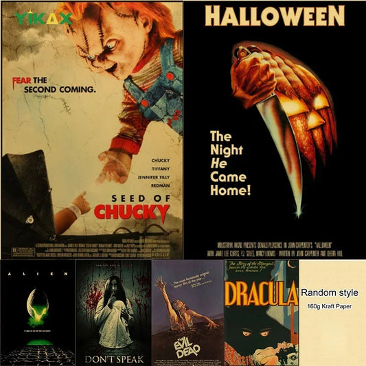 Affiches d'Halloween Evil Dead imprimées en papier kraft, affiche de film d'horreur classique vintage, décoration de chambre, accessoire de décoration pour la maison