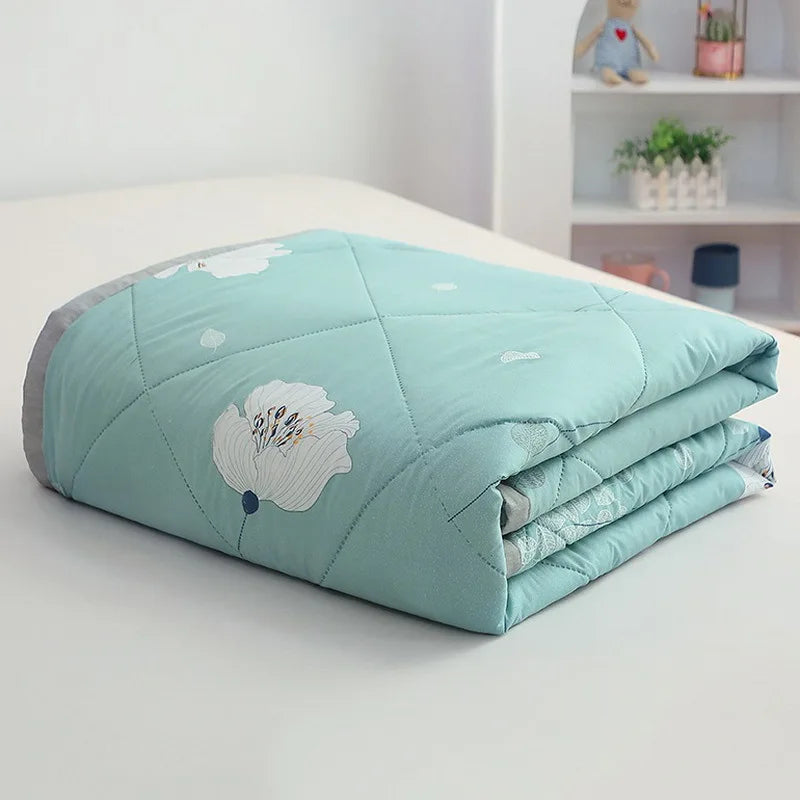 Summer Washed Cotton Quilt Air-conditioning Comforter Soft Breathable Blanket Thin Leaf Print Bedspread Bed Cover Home Textiles